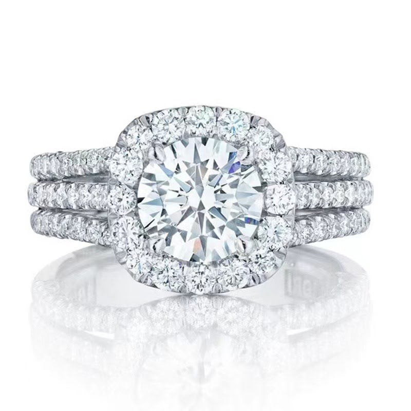 Bold Three Row Pavé Ring in silver