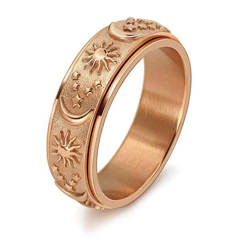 Spinning Anxiety Relief Astrology Sun & Moon Ring in rose gold