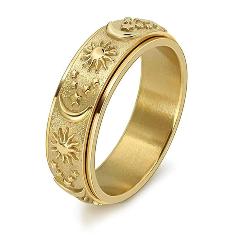 Spinning Anxiety Relief Astrology Sun & Moon Ring in gold