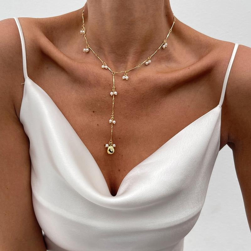 14k Pearl Accented Lariat Necklace