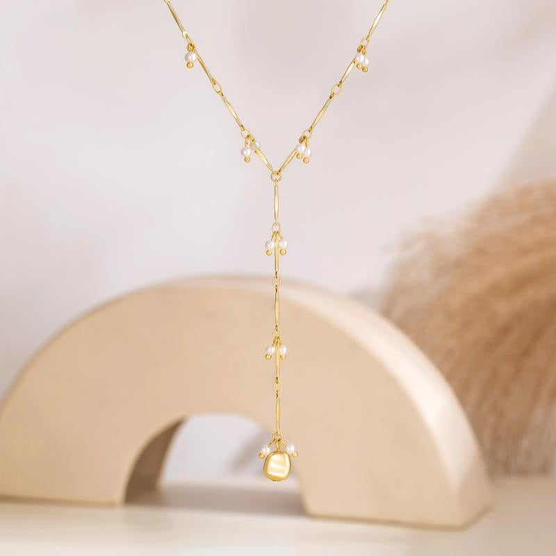 14k Pearl Accented Lariat Necklace