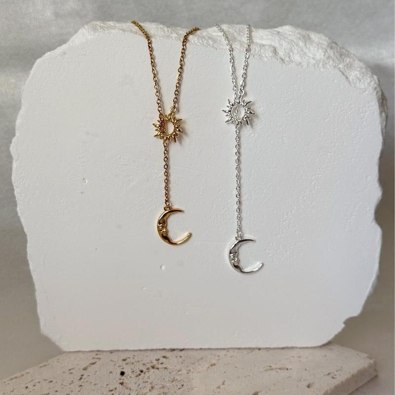 Dainty Sun & Moon Lariat Necklace