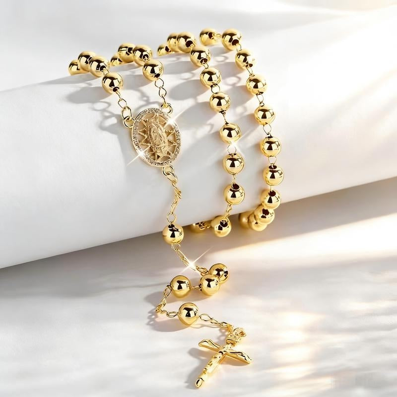 Beaded Geometric Virgin Mary Pendant Lariat Necklace