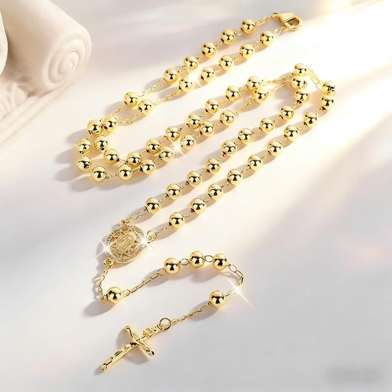 Beaded Geometric Virgin Mary Pendant Lariat Necklace