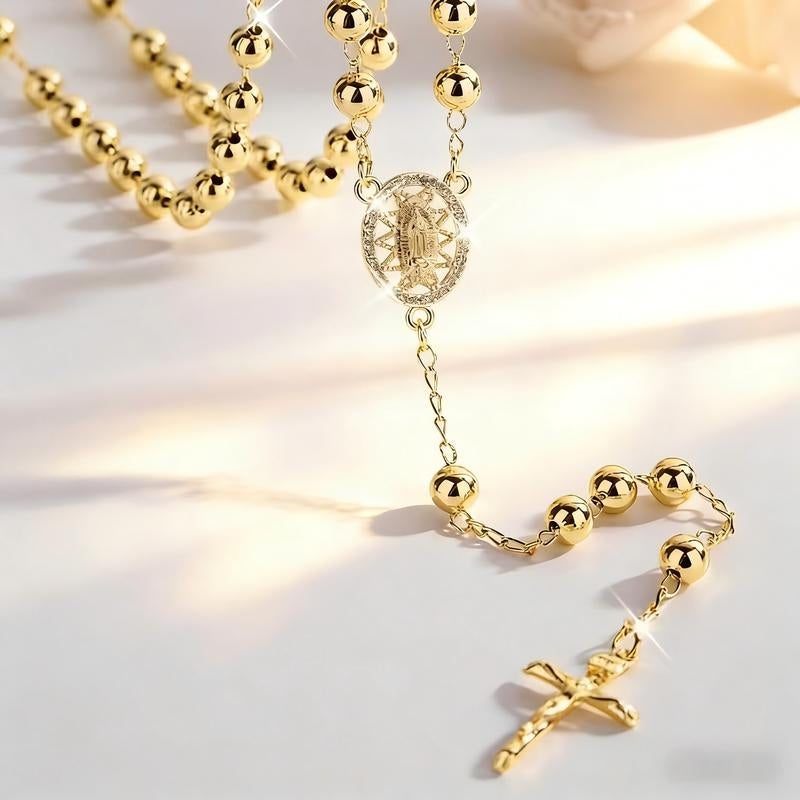 Beaded Geometric Virgin Mary Pendant Lariat Necklace