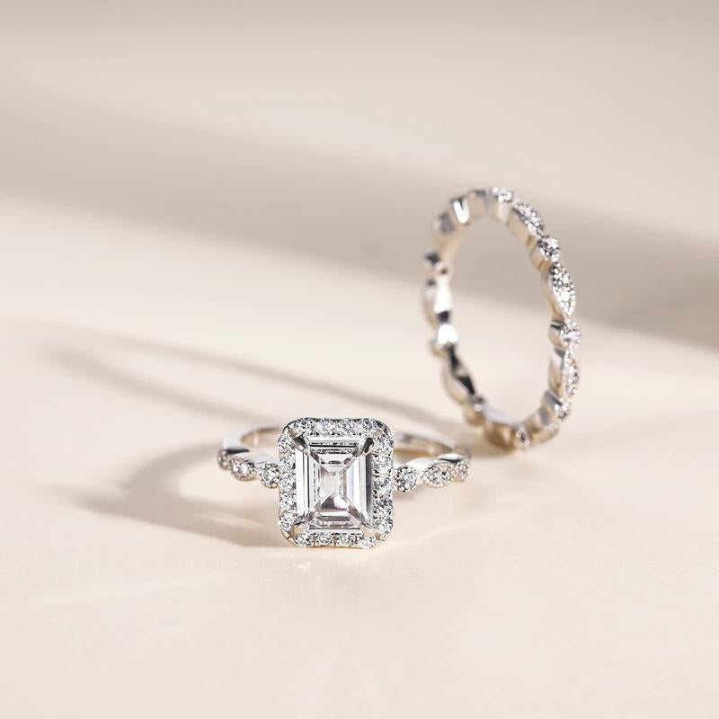 2pc Emerald Cut Ring Set