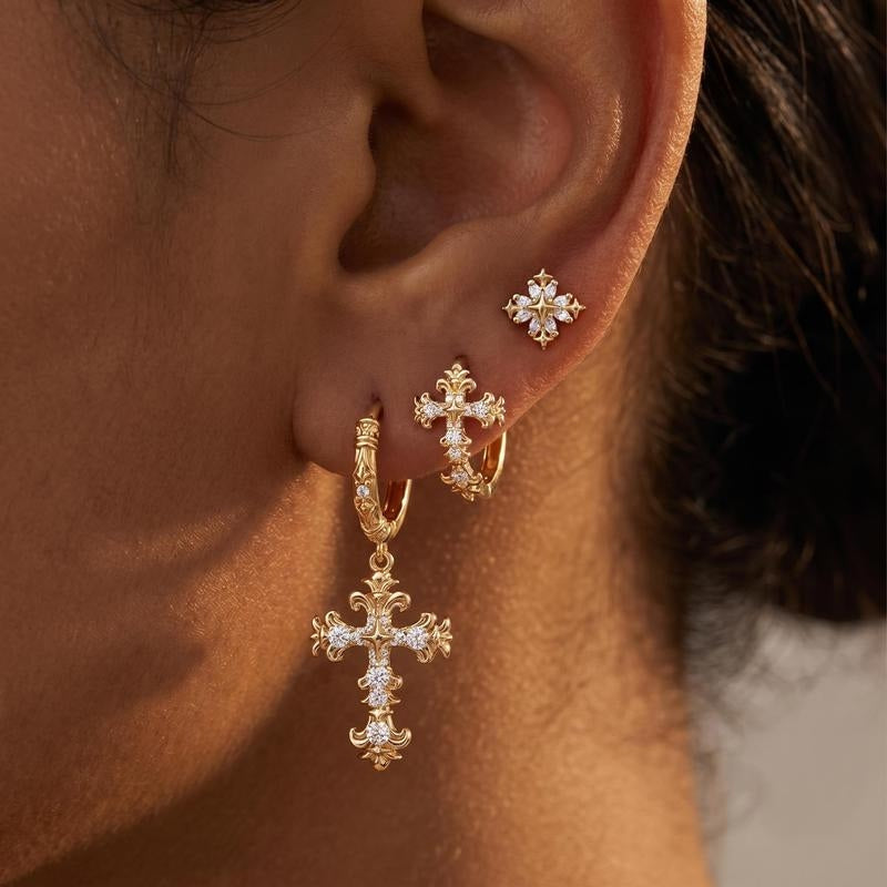 18k 3 Elegant Cross Earrings Sets in gold