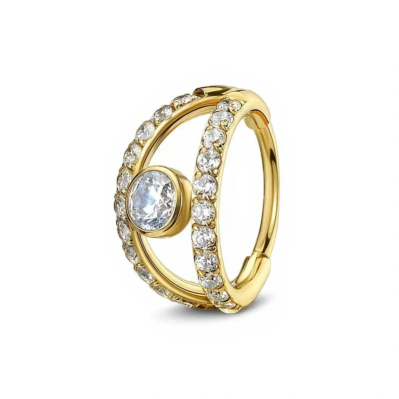 20G Double Band Pave Nose Ring in gold
