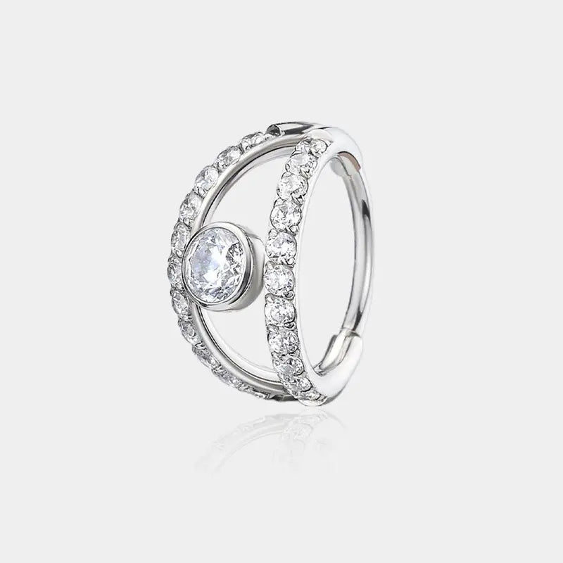 20G Double Band Pave Nose Ring in silver
