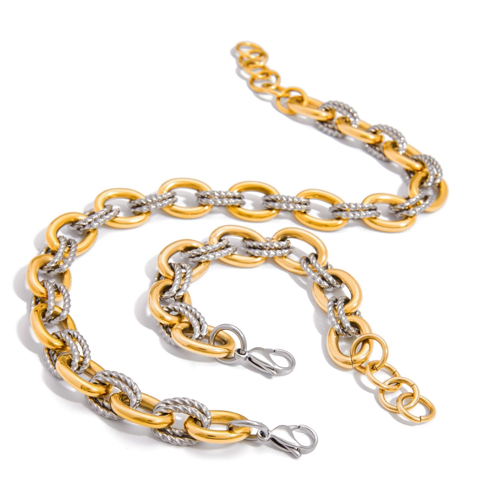 Two-Tone Chunky Paperclip Bracelet and Necklace Set