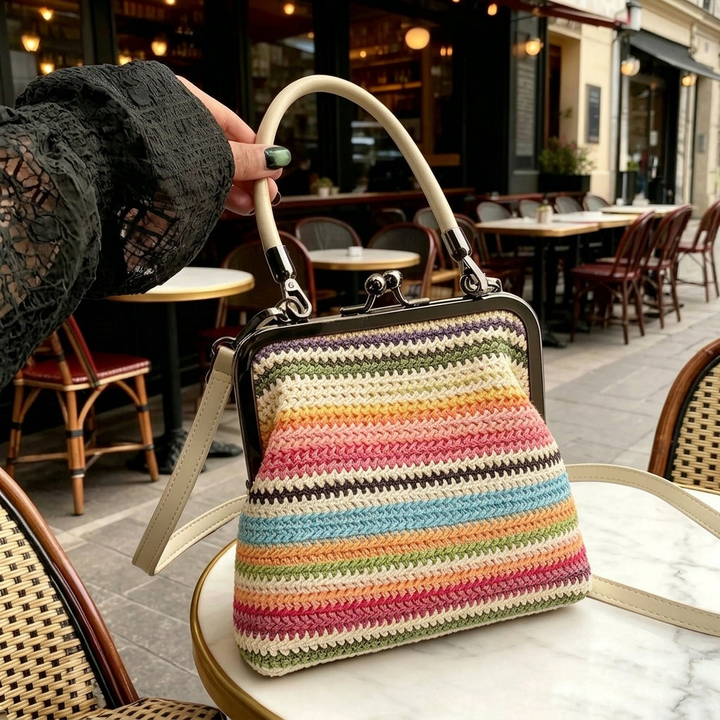 vintage inspired kiss lock satchel bag