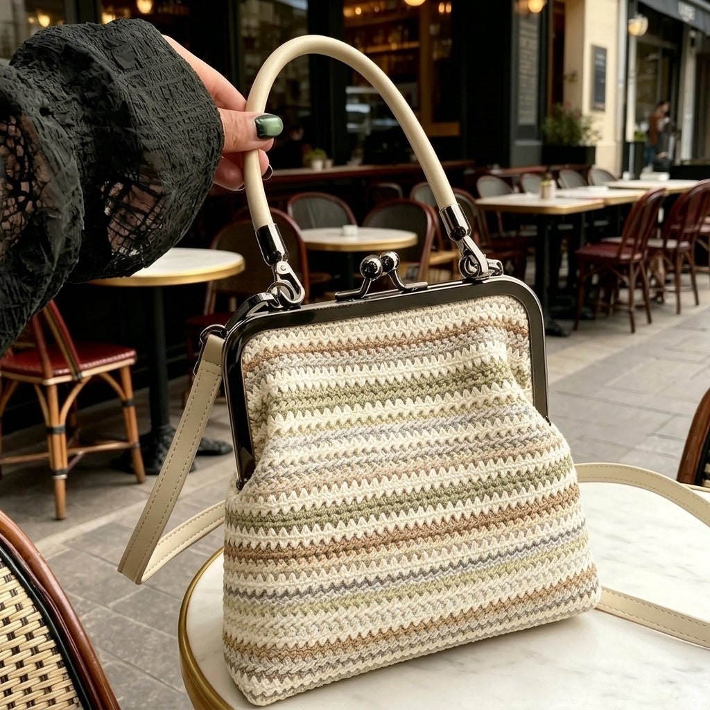 vintage inspired kiss lock satchel bag