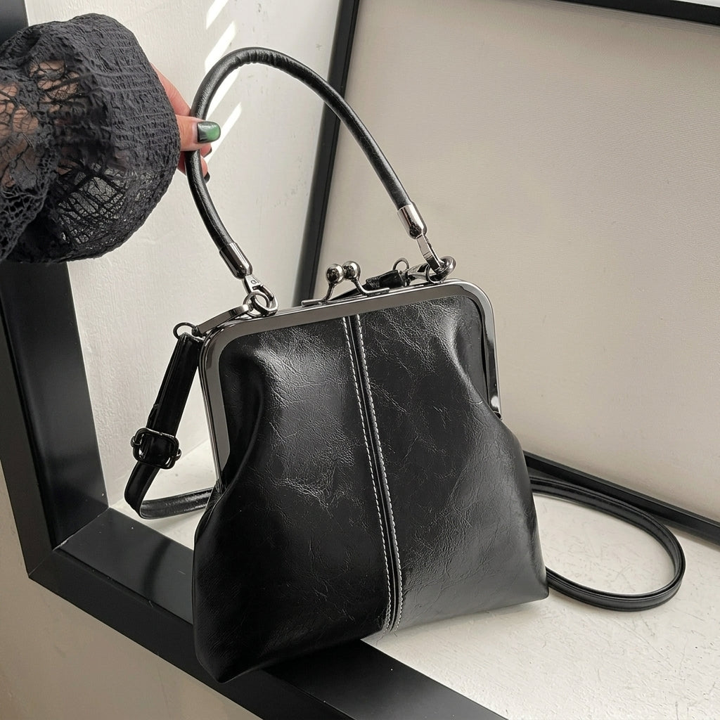 Vintage Inspired Kiss-Lock Satchel Bag