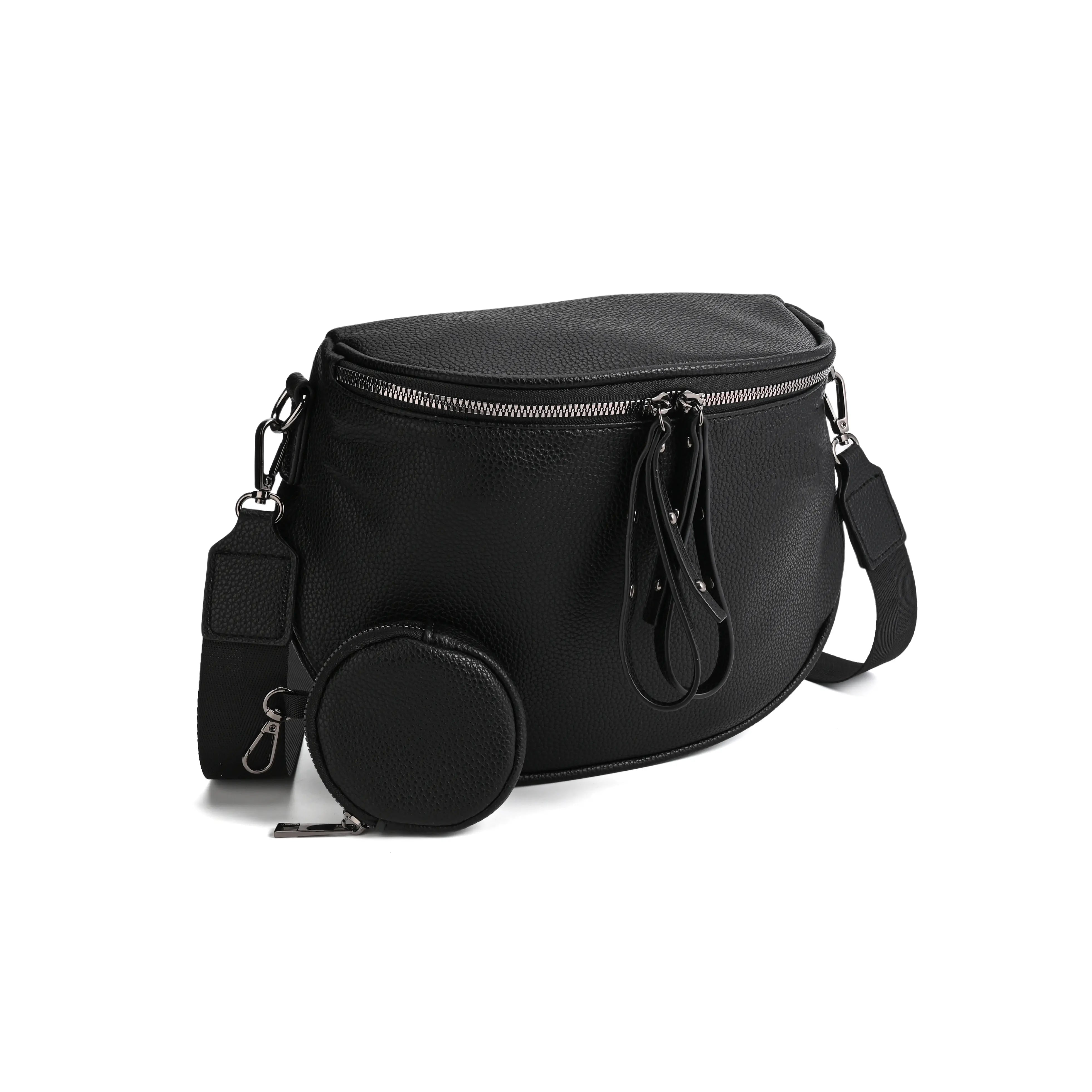 half moon cross body bag with detachable pouch