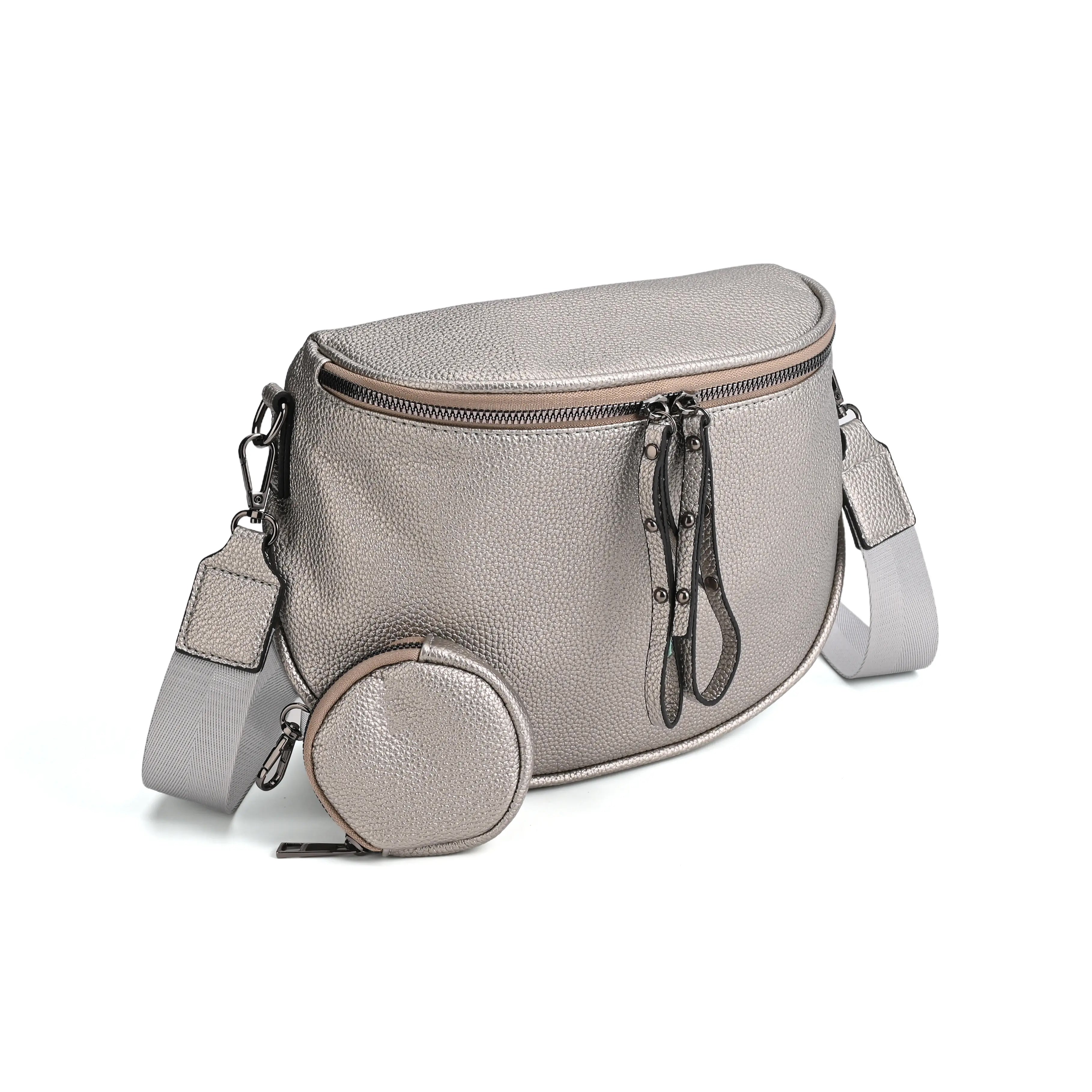 half moon cross body bag with detachable pouch