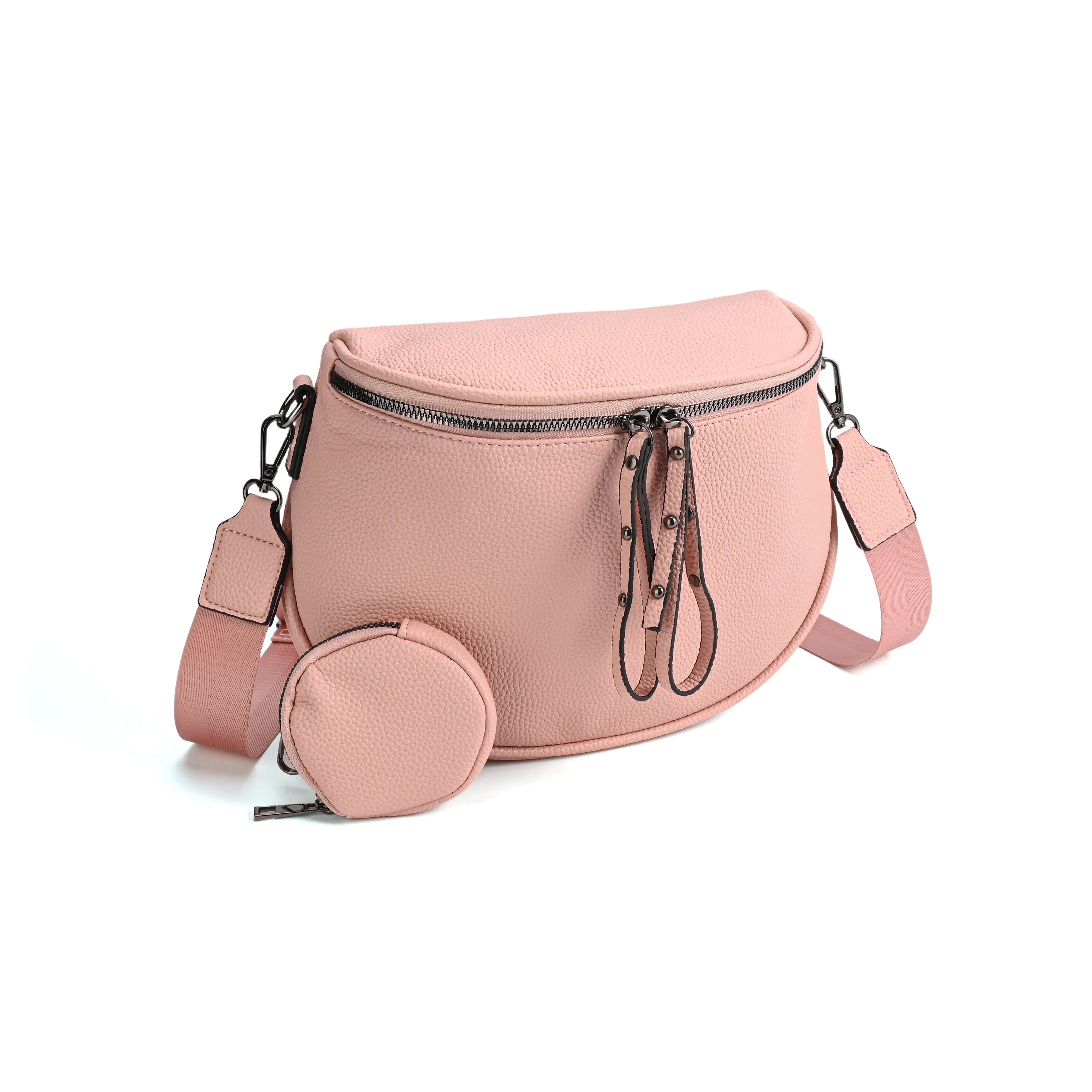 half moon cross body bag with detachable pouch