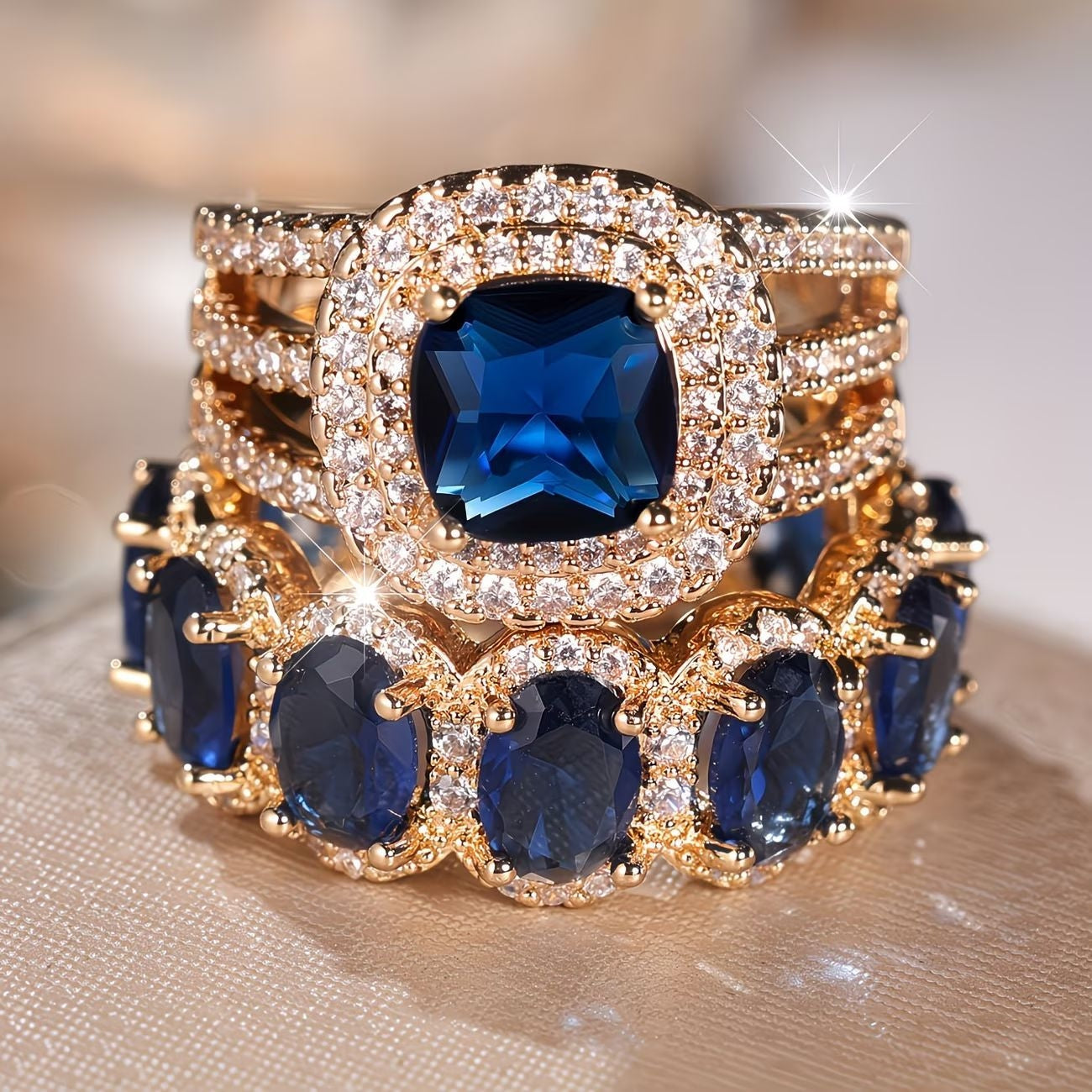 2pc Statement Large Stone Ring Stack in gold