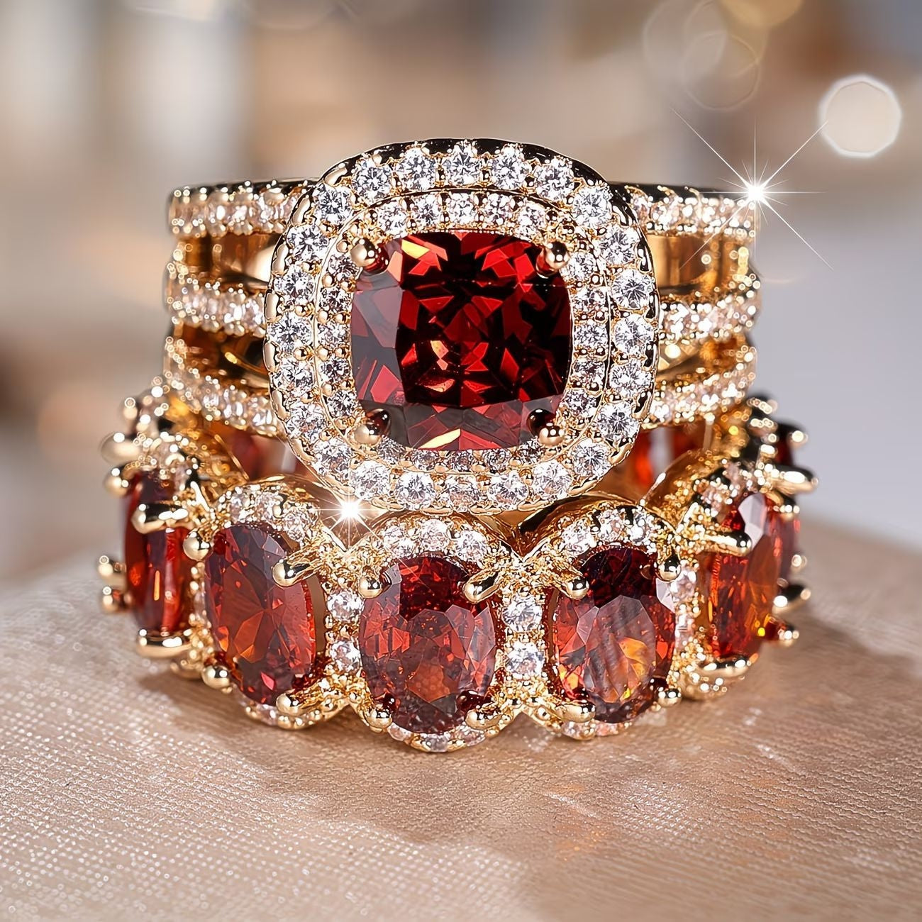 2pc Statement Large Stone Ring Stack in gold
