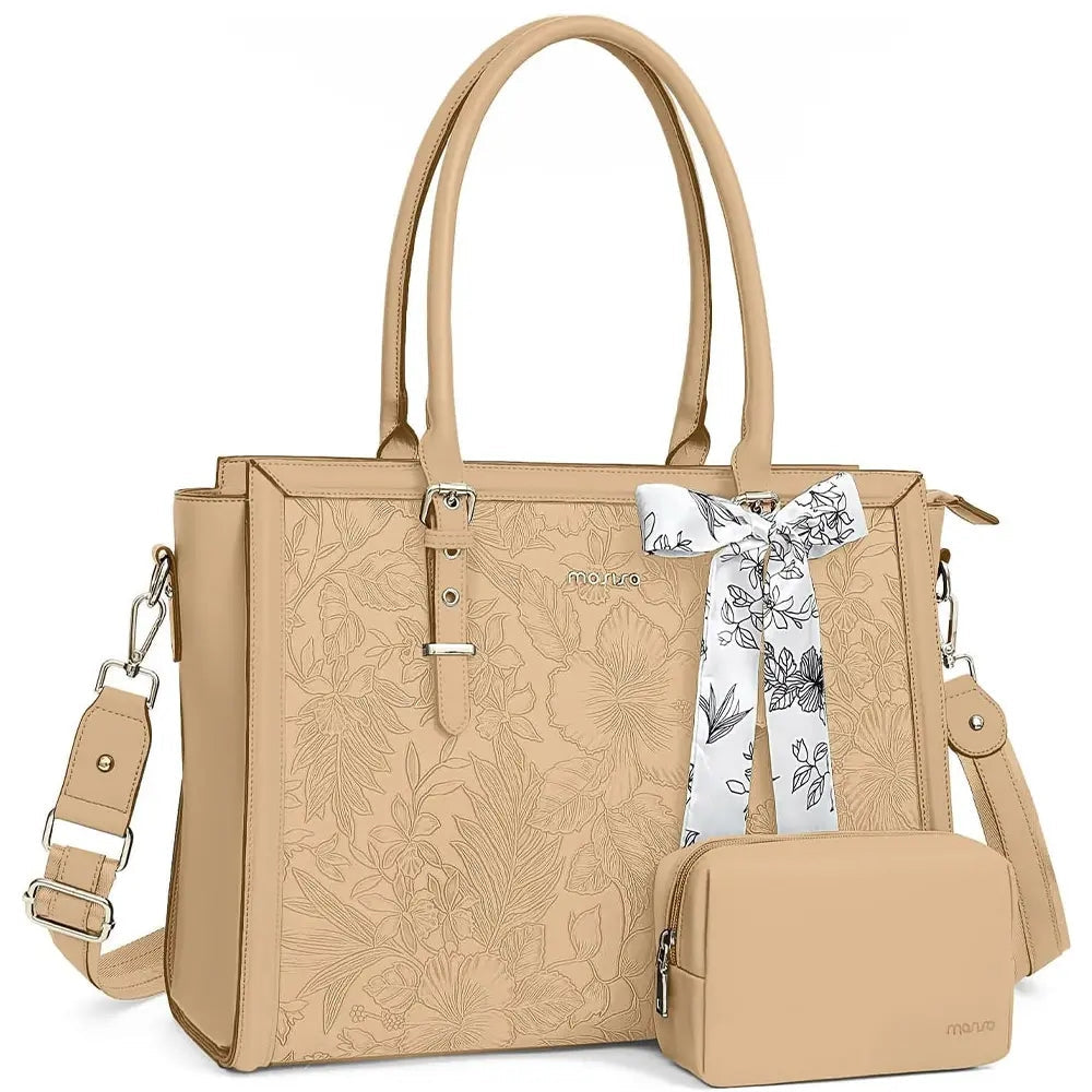 scarf accented floral patterned bag