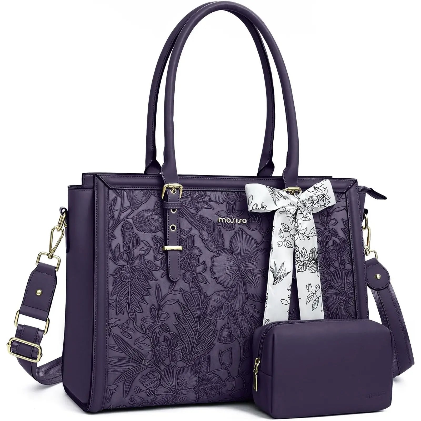 scarf accented floral patterned bag