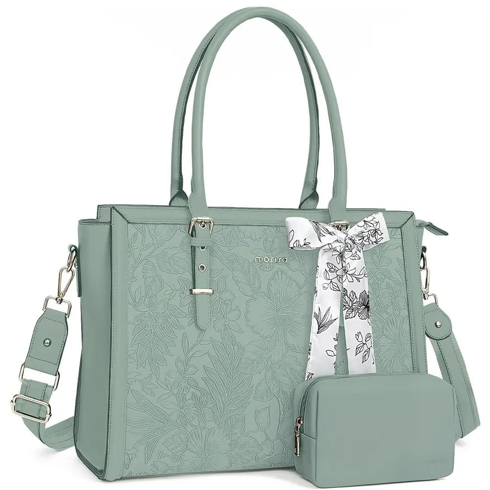 scarf accented floral patterned bag