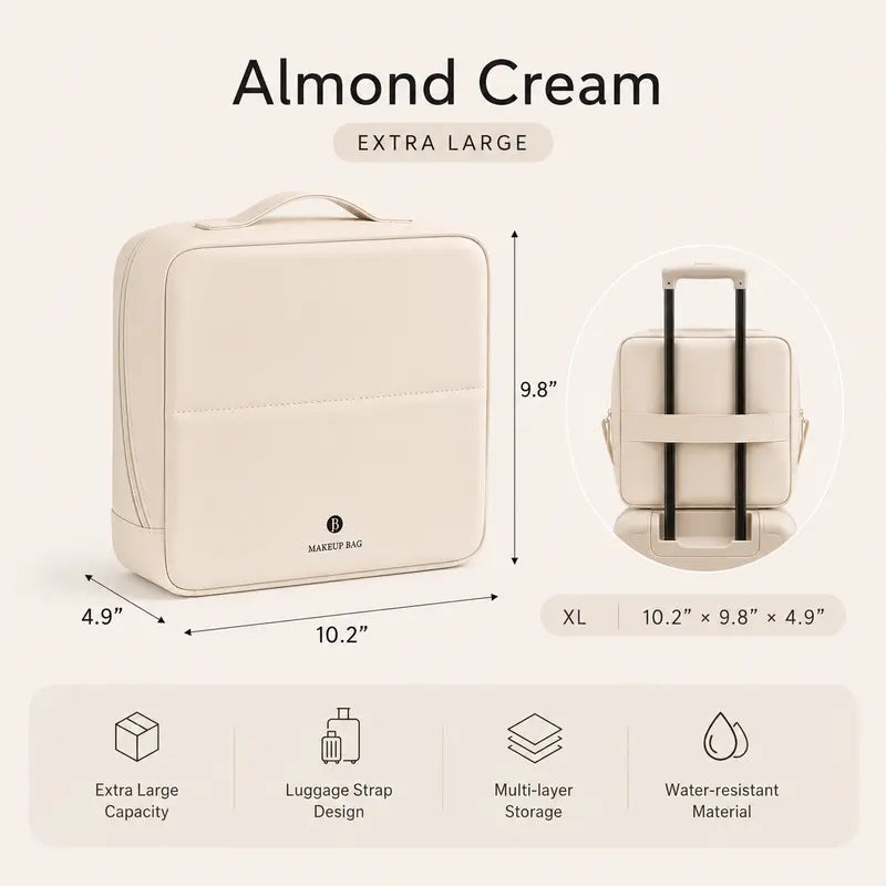 Minimalist Vanity Travel Makeup Bag in almond cream