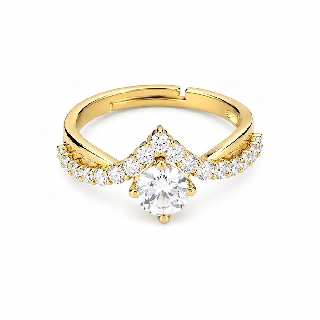 Adjustable Split Shank Pave Chevron Ring in gold
