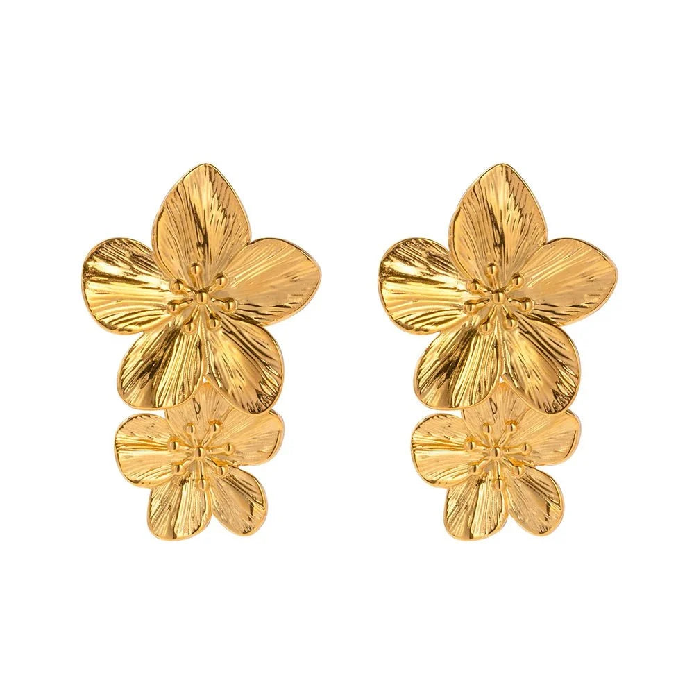 Layered Hibiscus Flower Floral Earrings