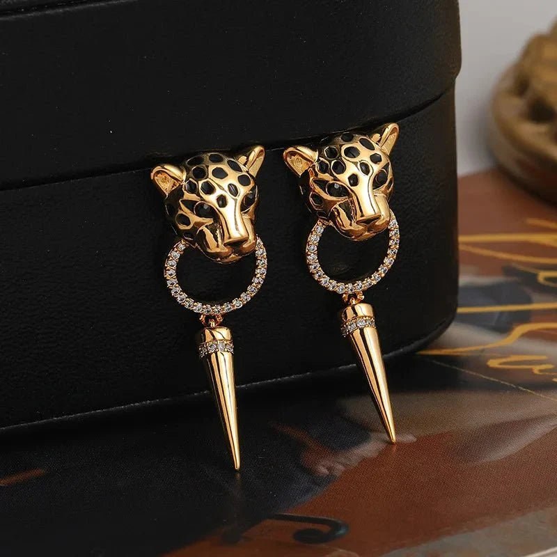Leopard Circle Dangle Earrings in gold