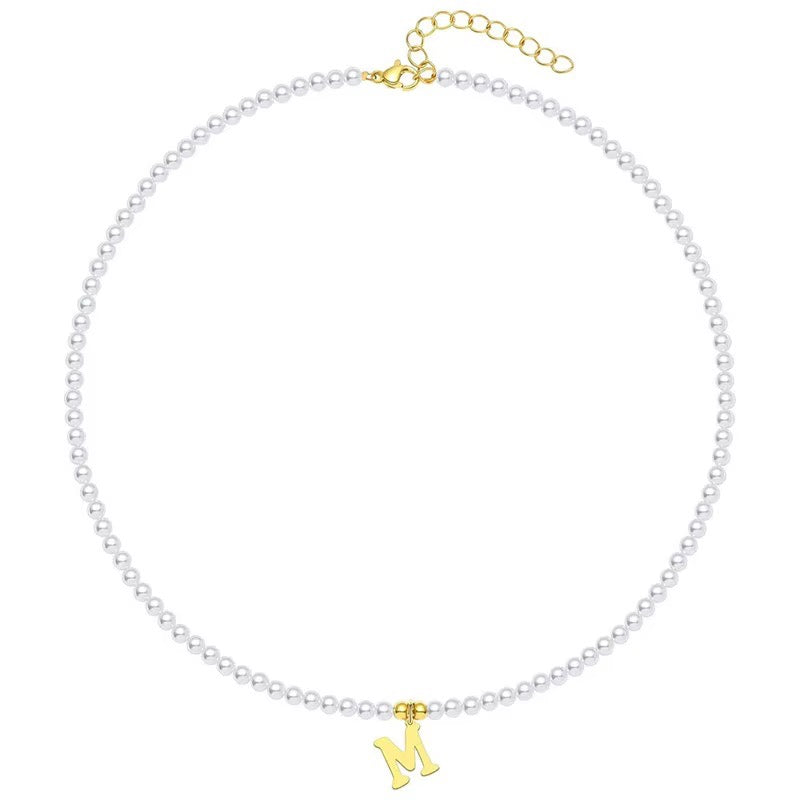 elegant gold accented pearl letter initial necklace