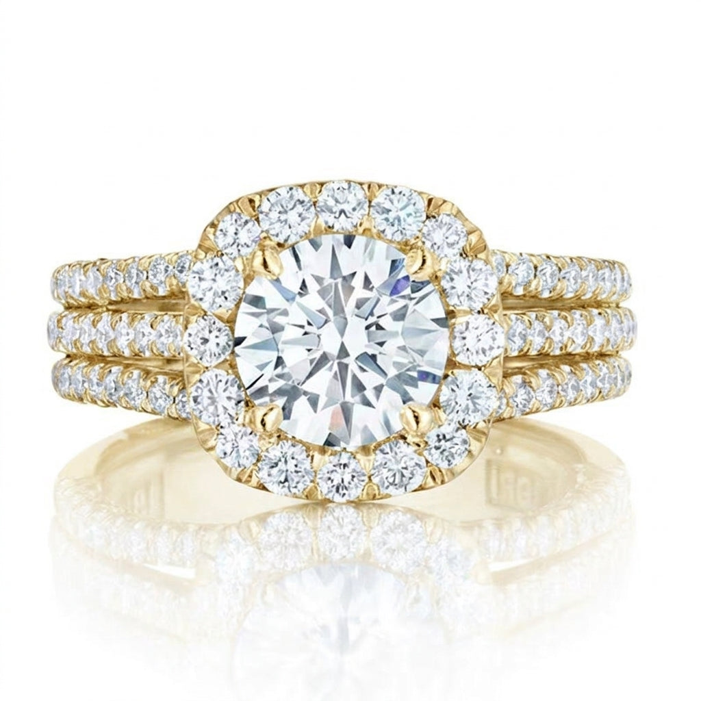 Bold Three Row Pavé Ring in gold