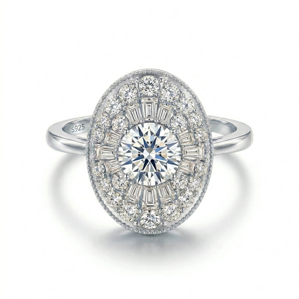 1ct Bold Oval Moissanite Ring in silver