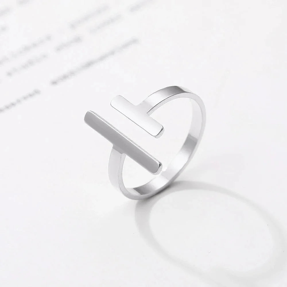 Minimal Adjustable Asymmetric Open Bar Ring in silver