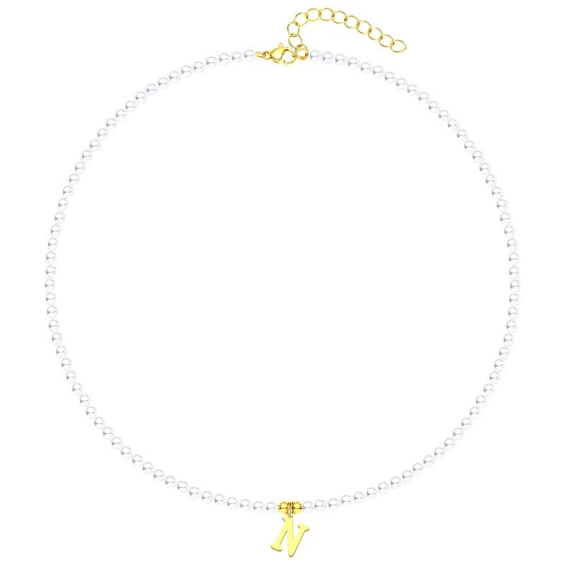 elegant gold accented pearl letter initial necklace