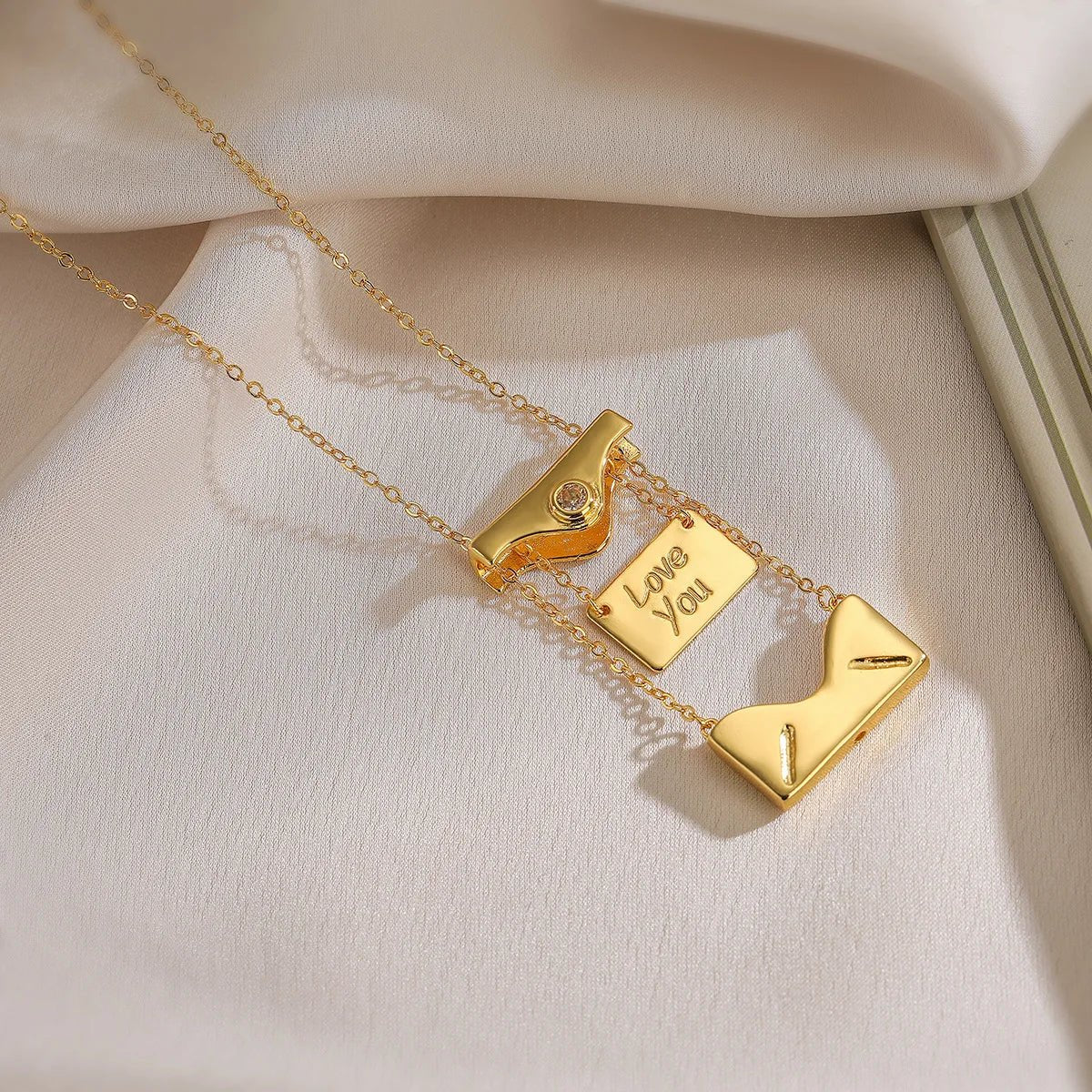 Open & Close I Love You Envelope Necklace in gold