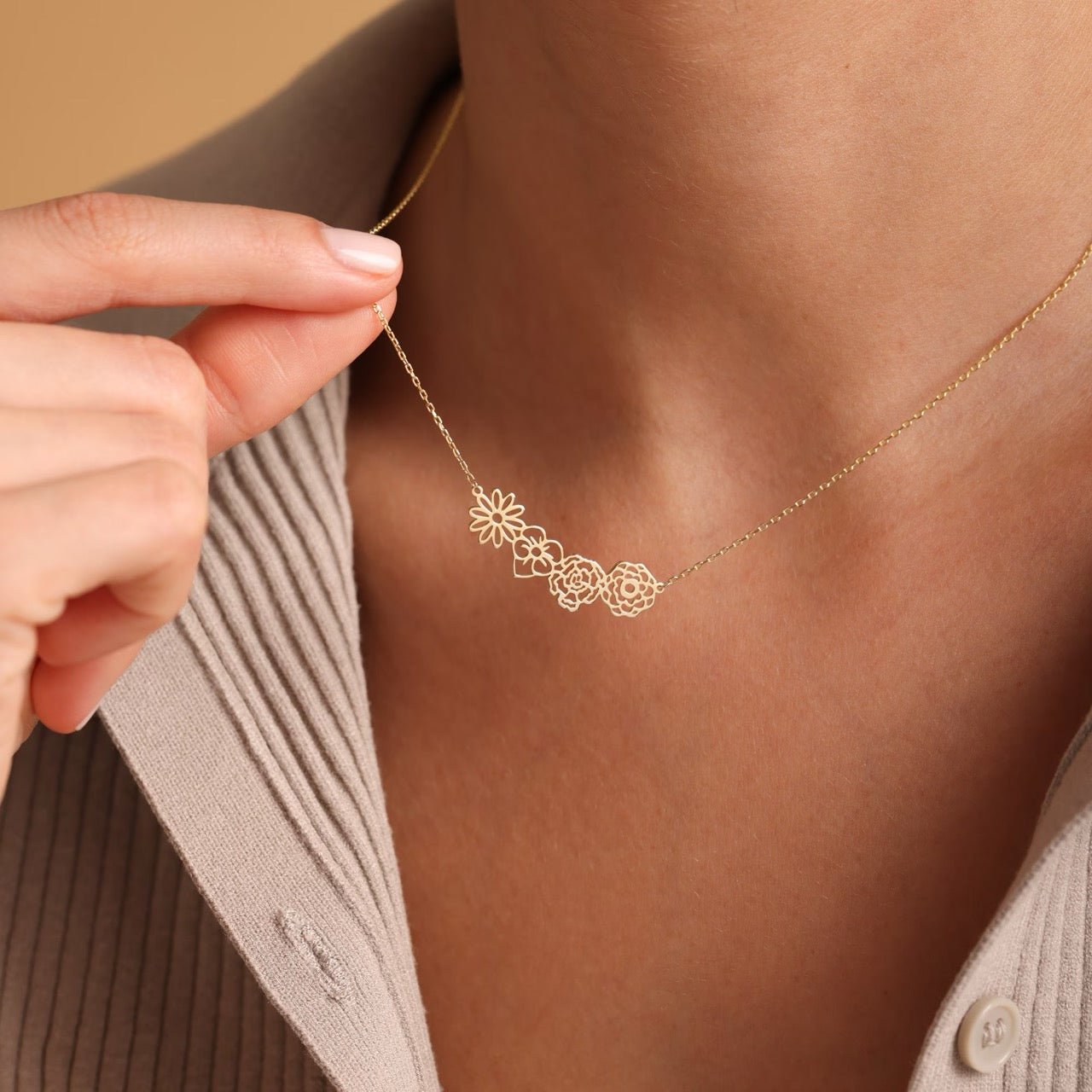 Personalized Birth Flower Chain Bracelet & Necklace