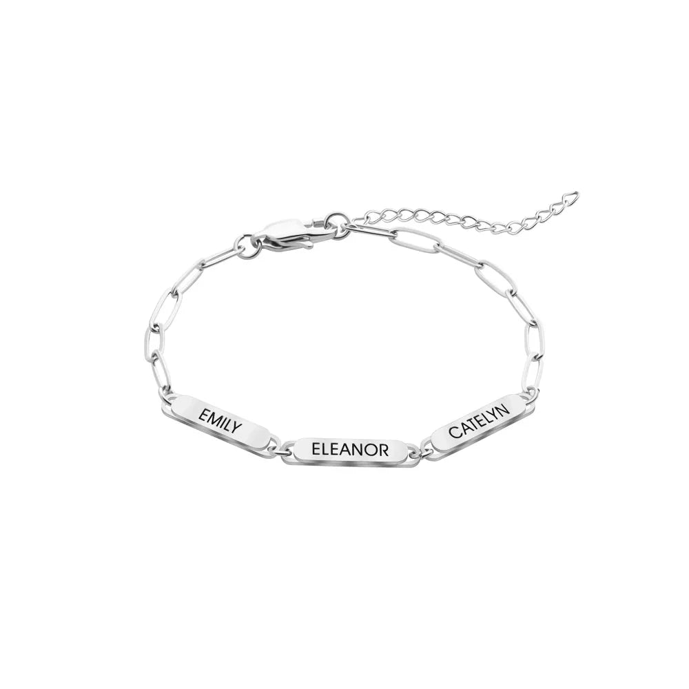 Personalized Family Names Paperclip Bracelet in silver
