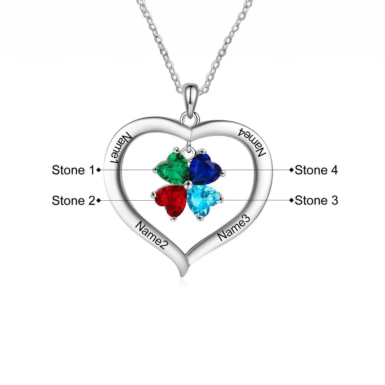 personalized name birthstone heart hanging pendant necklace