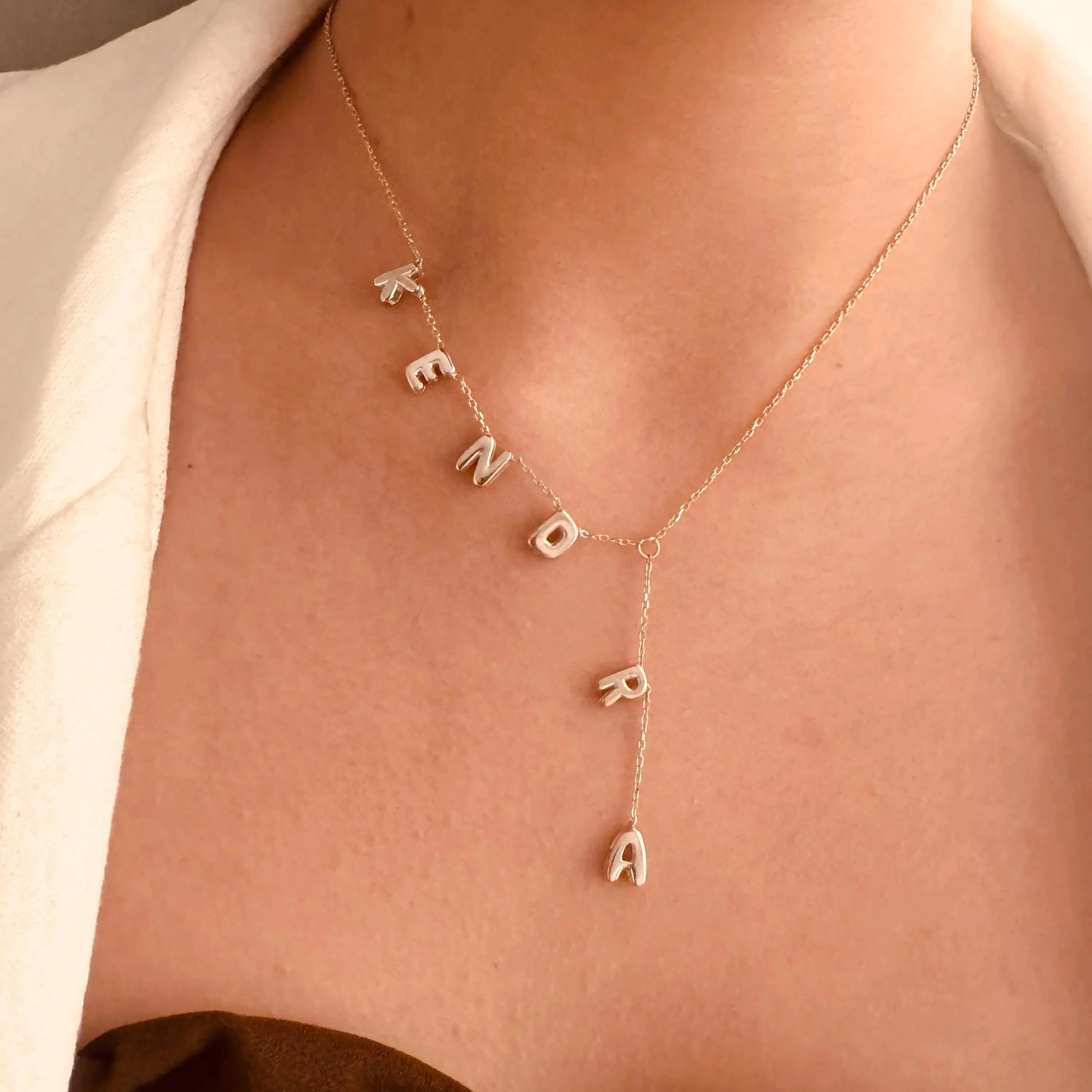 Personalized Name Bubble Lariat Necklace in gold