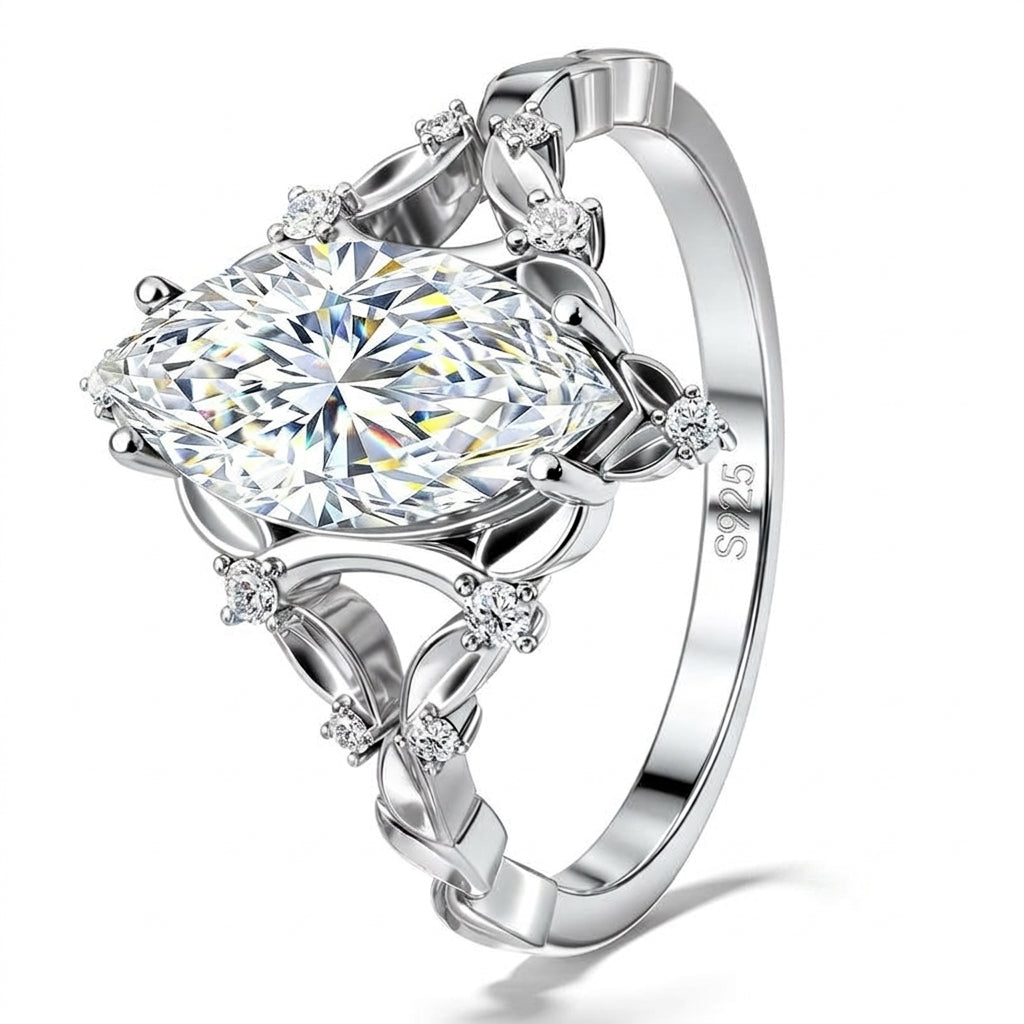1ct S925 Marquise Cut Moissanite Droplet Ring in silver