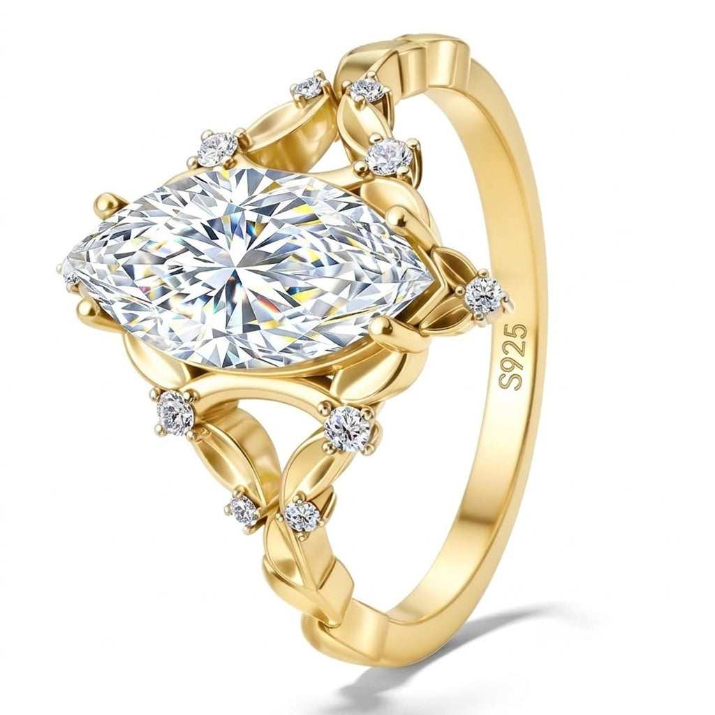 1ct S925 Marquise Cut Moissanite Droplet Ring in gold