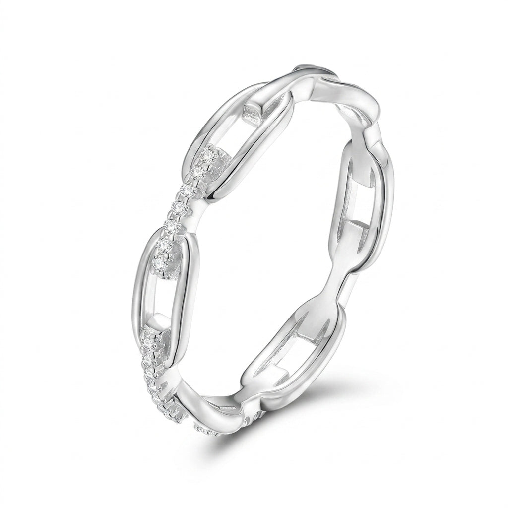 14k Diamond Accented Chain Ring in silver