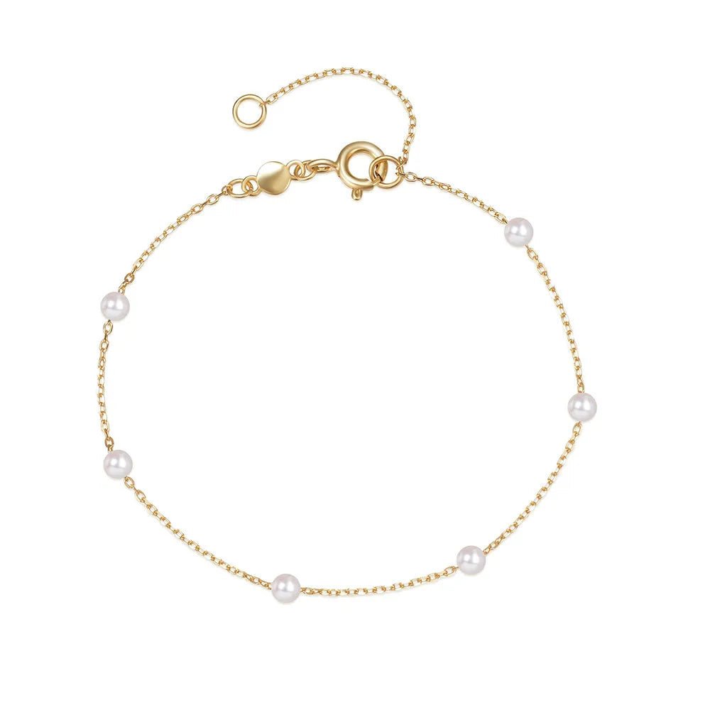S925 Dainty Satellite Pearl Chain Bracelet in gold