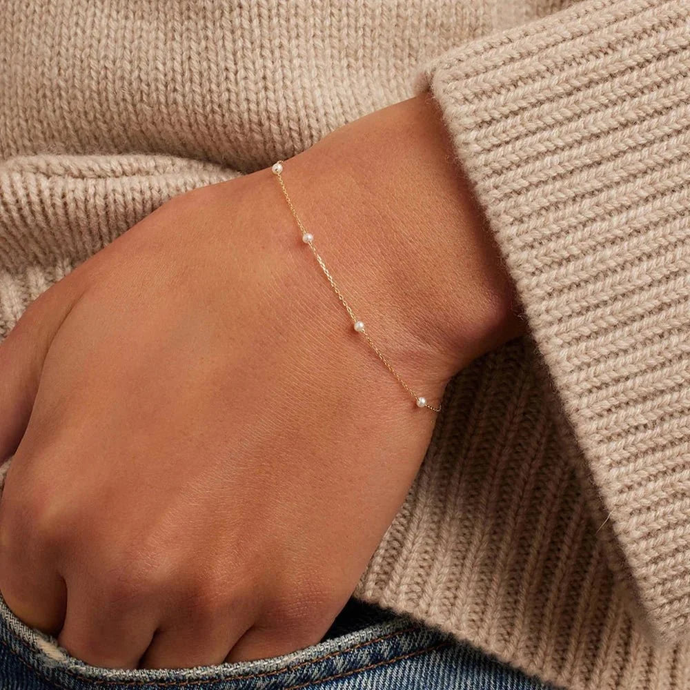 S925 Dainty Satellite Pearl Chain Bracelet