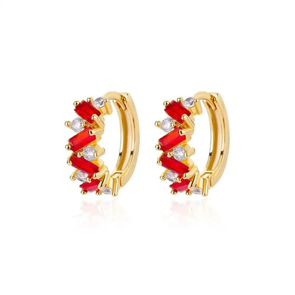 Scattered Diamonds Hoop Earrings in red