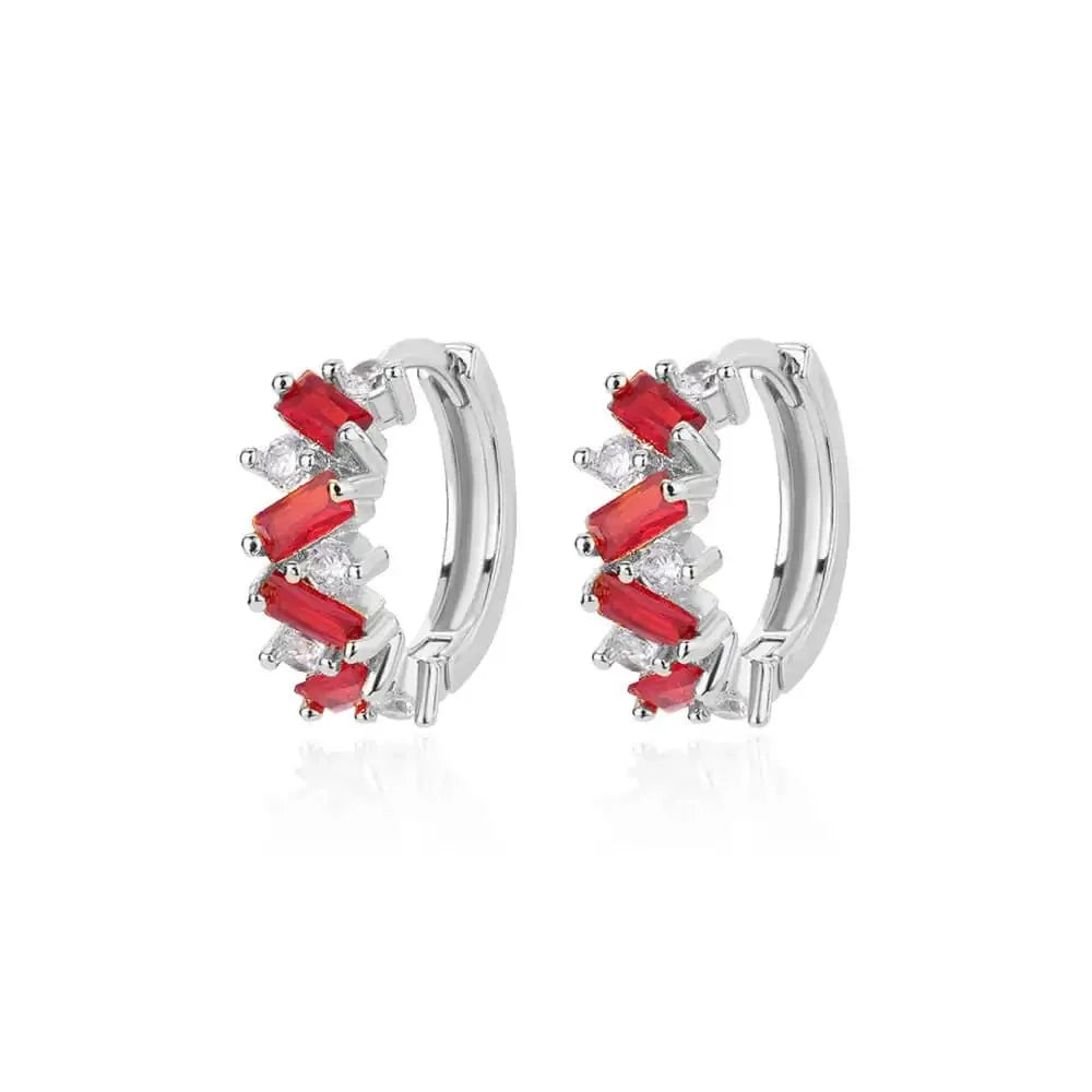 Scattered Diamonds Hoop Earrings in red