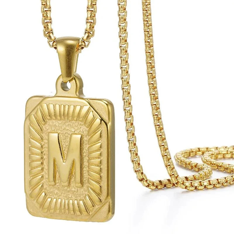 textured rectangle letter initial necklace