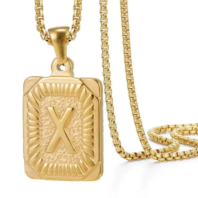 textured rectangle letter initial necklace