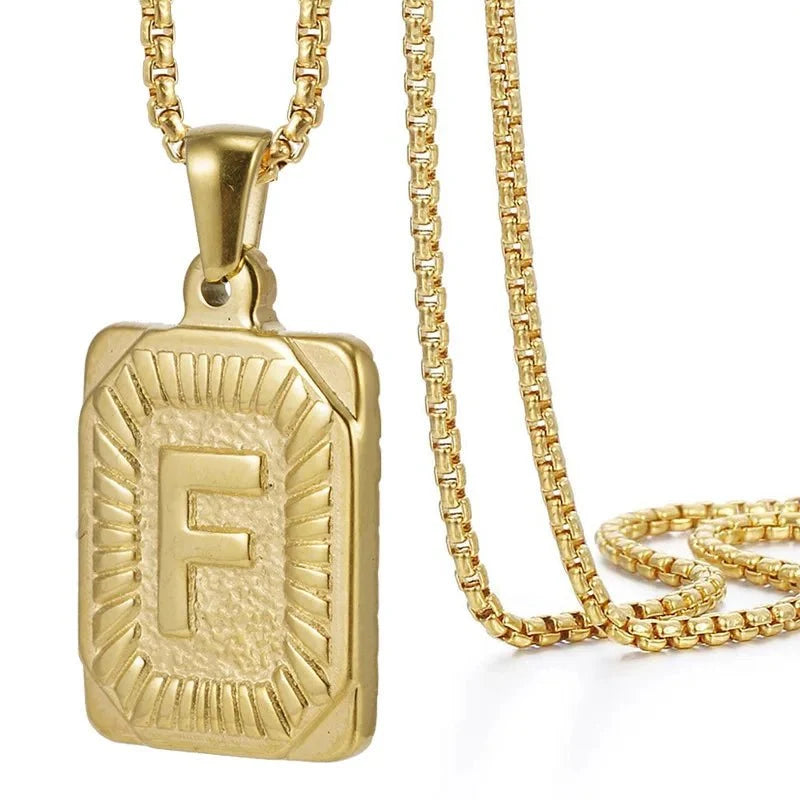textured rectangle letter initial necklace