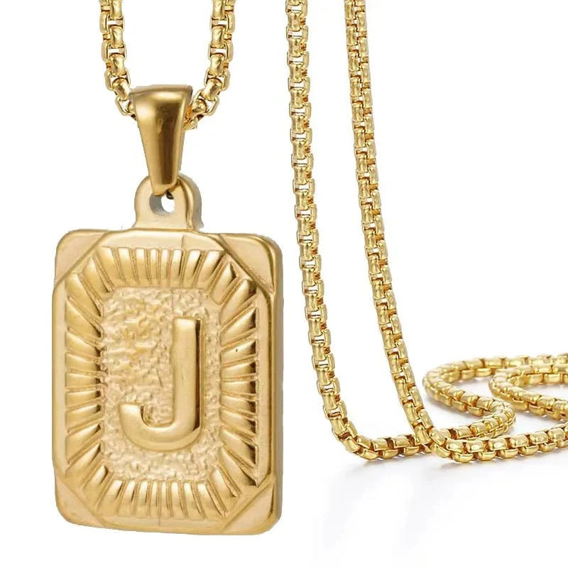 textured rectangle letter initial necklace